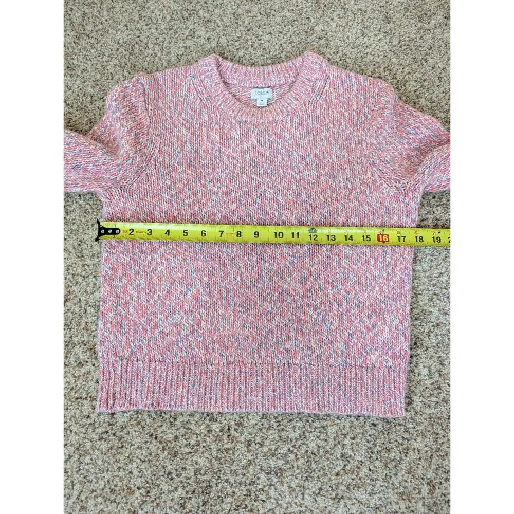J.Crew Sweater Pink Multicolor Womens Medium Marled Chunky Cotton Knit Pullover